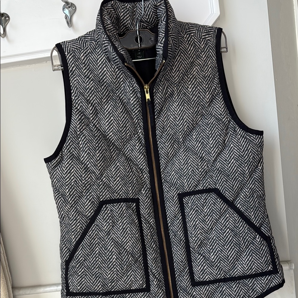 J Crew Herringbone Quilted Vest with Black Trim